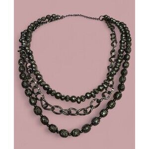 Vintage EBEN 20-Inch Layered Bead  Chain Necklace - Black Silvertone